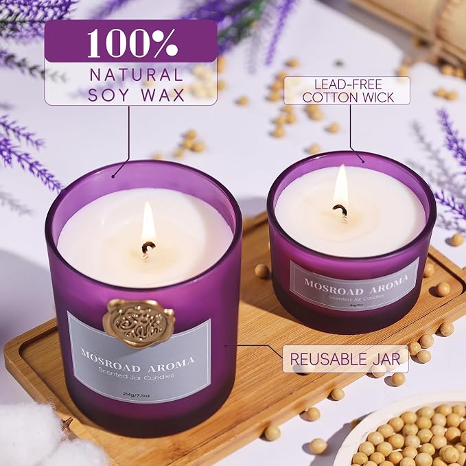 Lavender Eucalyptus Scented Candle Set - 2 Packs, Spa Scent Aromatherapy Candles for Stress Relief, Calming Candles for