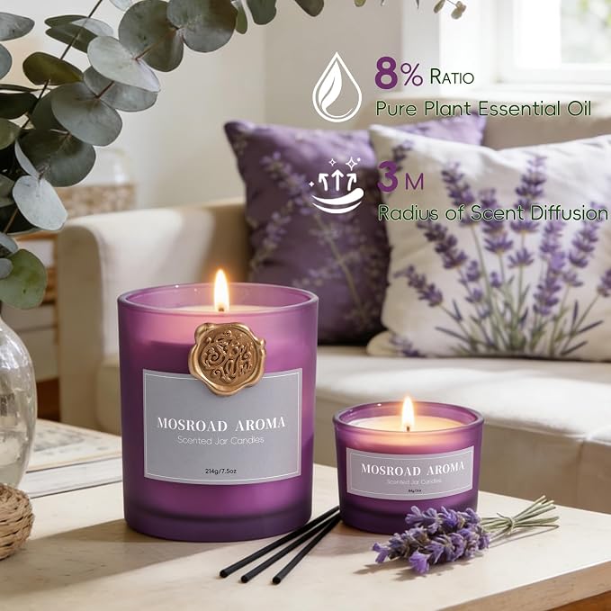 Lavender Eucalyptus Scented Candle Set - 2 Packs, Spa Scent Aromatherapy Candles for Stress Relief, Calming Candles for