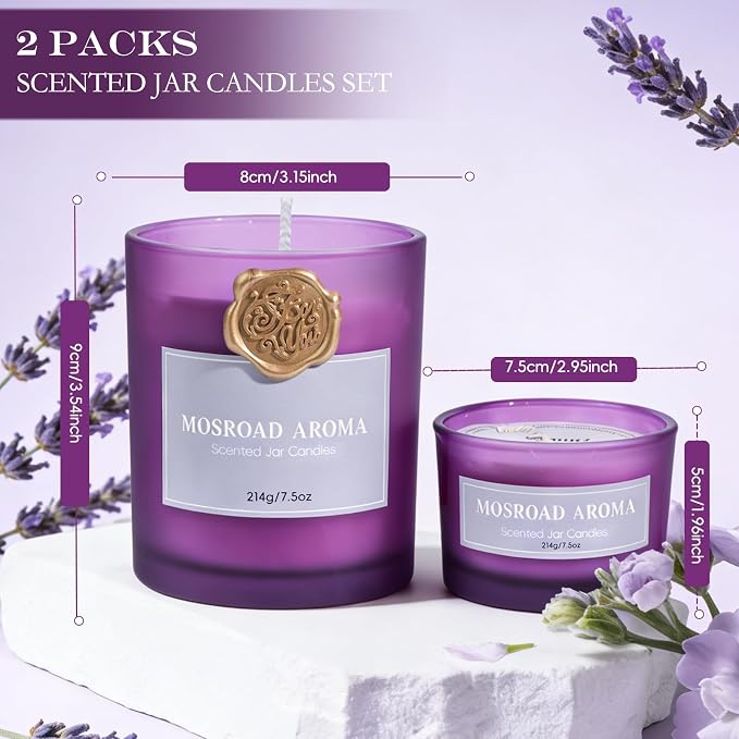 Lavender Eucalyptus Scented Candle Set - 2 Packs, Spa Scent Aromatherapy Candles for Stress Relief, Calming Candles for
