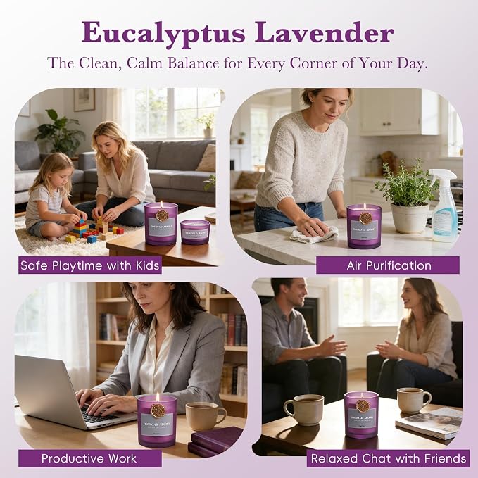 Lavender Eucalyptus Scented Candle Set - 2 Packs, Spa Scent Aromatherapy Candles for Stress Relief, Calming Candles for