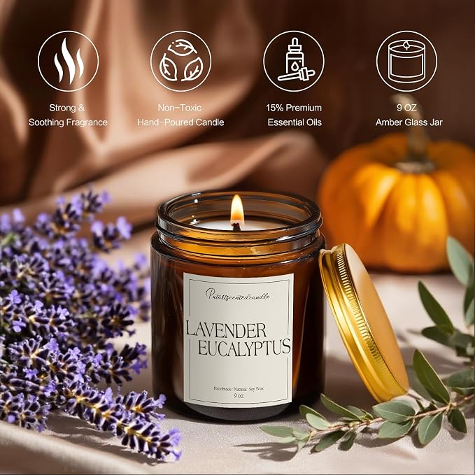 Lavender & Eucalyptus Scented Candles for Home, Natural Soy Wax Aromatherapy made from natural materials Candle Gifts for