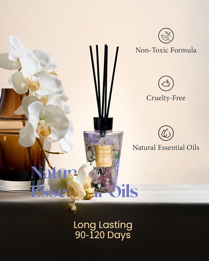 Lavender Glow Reed Diffuser Set - 8.79fl oz Home Fragrance made from natural materials Essential Oil Diffuser with Sticks