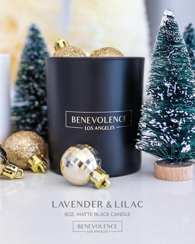Lavender & Lilac Scented Candle | Soy Christmas Candles, Black Holiday Candle for Home | Gifts for Women and Men | Home