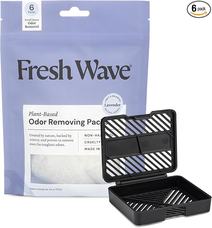 Lavender Odor Eliminating & Deodorizing Packs | Bag of 6 & Fresh Pod Case | Safer Odor Relief for Small Spaces | Natural