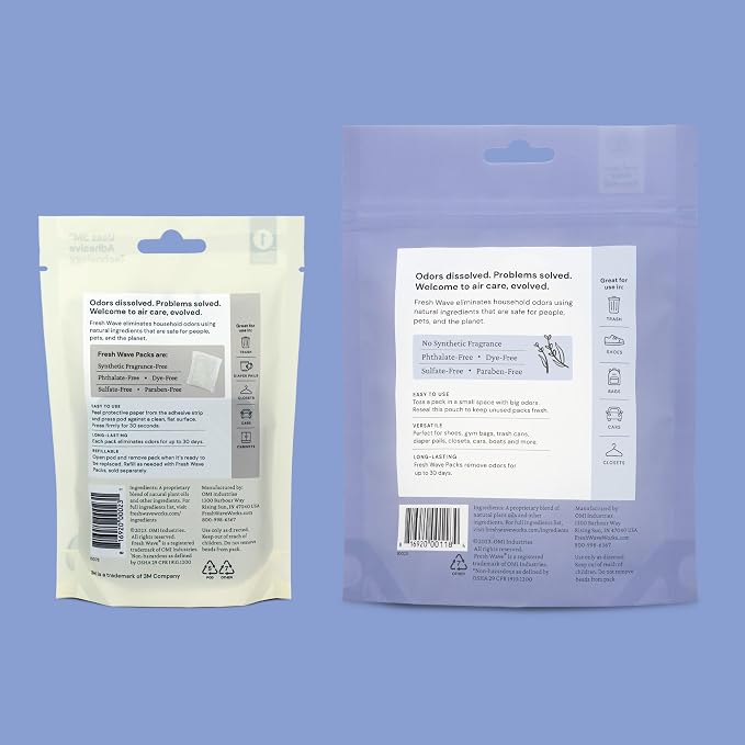 Lavender Odor Eliminating & Deodorizing Packs | Bag of 6 & Fresh Pod Case | Safer Odor Relief for Small Spaces | Natural