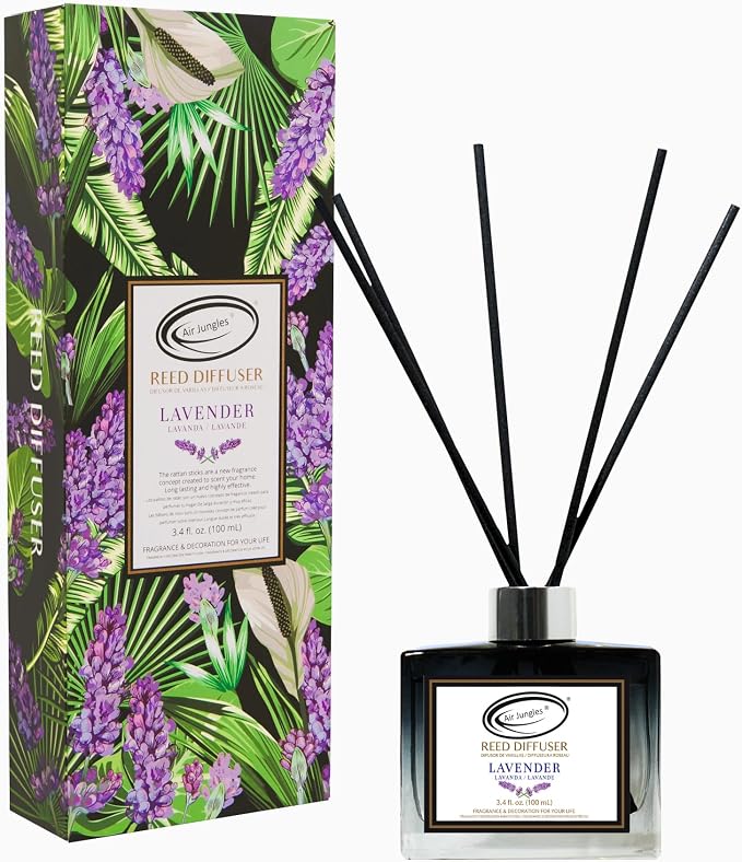 Lavender Reed Diffuser Set with Sticks 3.4 fl. oz, Essential Incense Oil Air Freshener for Home, Bathroom, Bedroom, Office