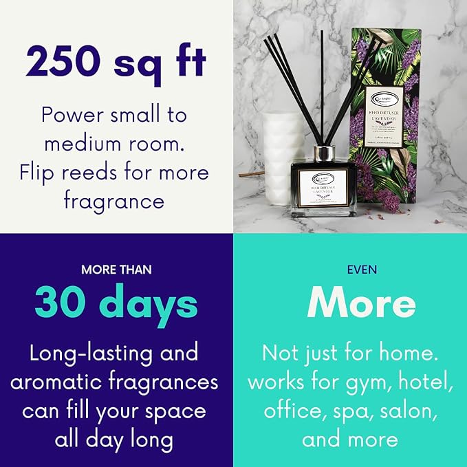 Lavender Reed Diffuser Set with Sticks 3.4 fl. oz, Essential Incense Oil Air Freshener for Home, Bathroom, Bedroom, Office
