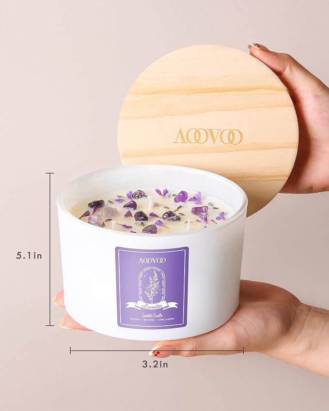 Lavender Scented Candles for Women - 20oz 3 Wick Soy Candles for Home Scented, Aromatherapy Candle with Crystals Inside