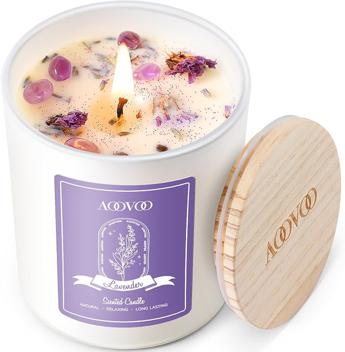 Lavender Scented Candles for Women - Aromatherapy Candle with Crystals Inside, 10oz Soy Candles for Home Scented, product