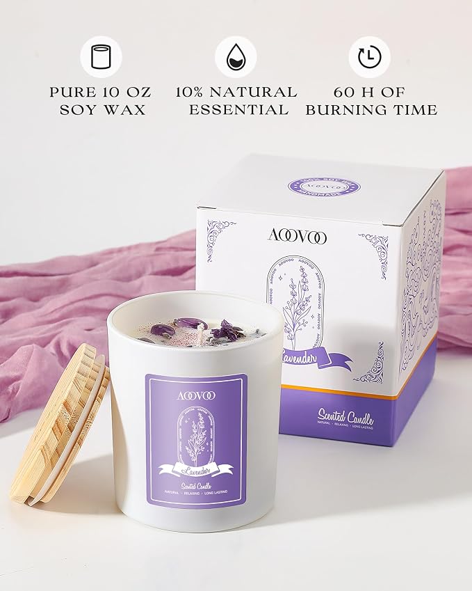 Lavender Scented Candles for Women - Aromatherapy Candle with Crystals Inside, 10oz Soy Candles for Home Scented, alternate