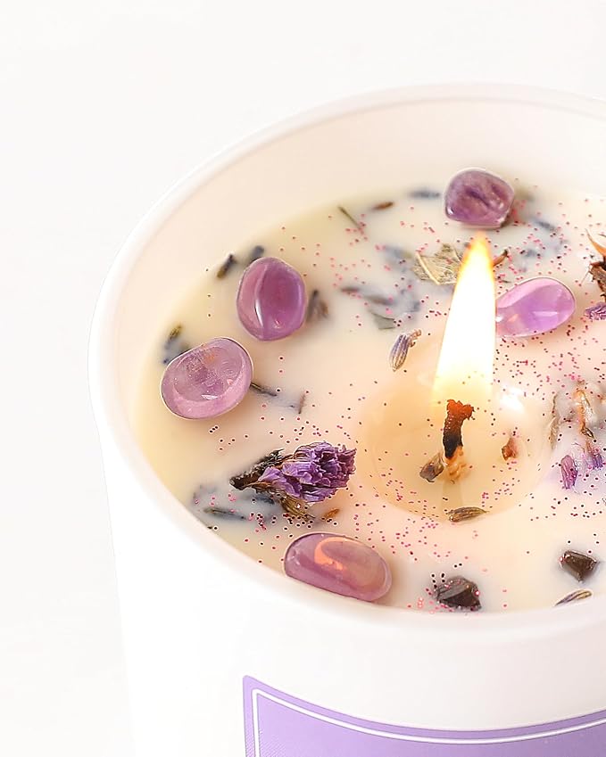 Lavender Scented Candles for Women - Aromatherapy Candle with Crystals Inside, 10oz Soy Candles for Home Scented, alternate