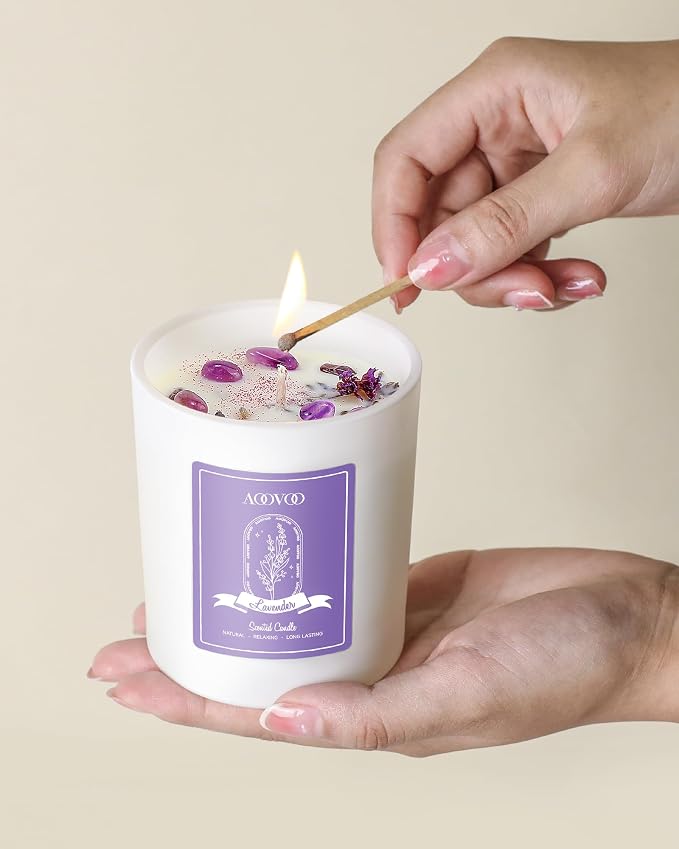 Lavender Scented Candles for Women - Aromatherapy Candle with Crystals Inside, 10oz Soy Candles for Home Scented, alternate