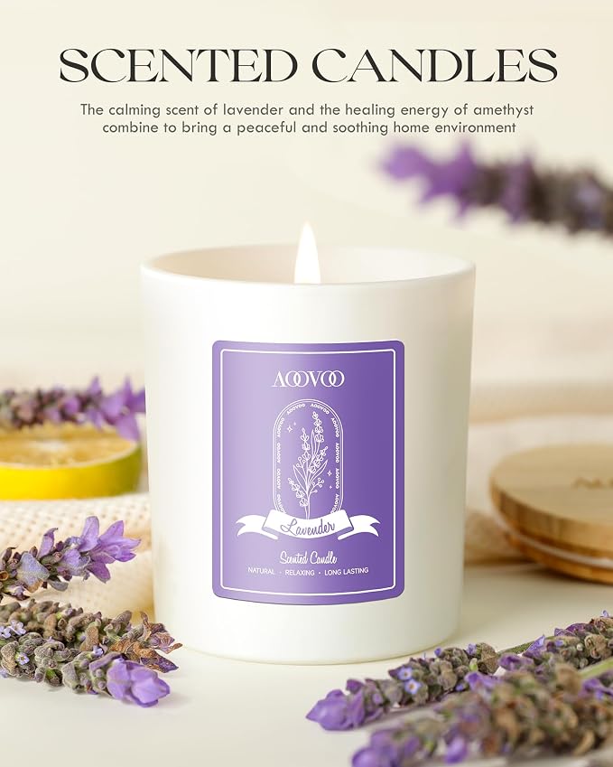 Lavender Scented Candles for Women - Aromatherapy Candle with Crystals Inside, 10oz Soy Candles for Home Scented, alternate