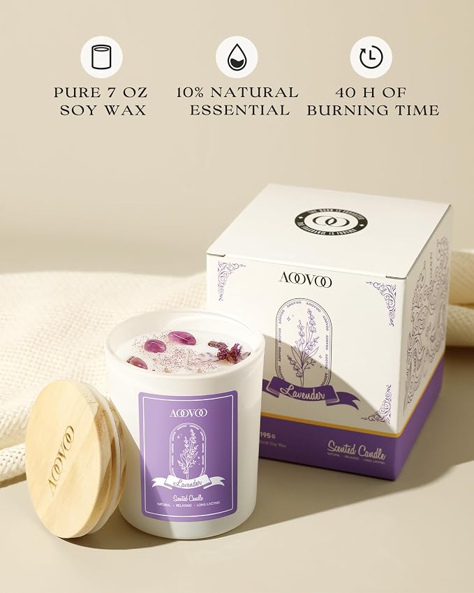 Lavender Scented Candles for Women - Aromatherapy Candle with Crystals Inside, 7oz Soy Candles for Home Scented, alternate