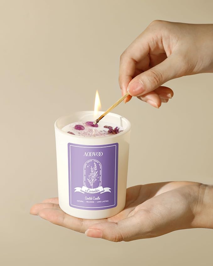 Lavender Scented Candles for Women - Aromatherapy Candle with Crystals Inside, 7oz Soy Candles for Home Scented, alternate