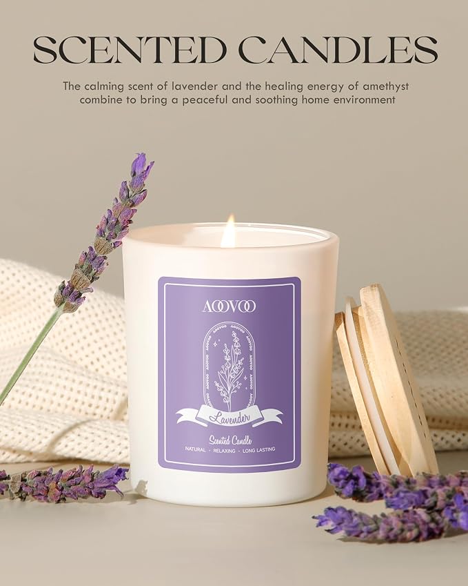 Lavender Scented Candles for Women - Aromatherapy Candle with Crystals Inside, 7oz Soy Candles for Home Scented, alternate
