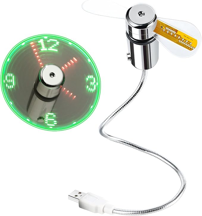 LED USB Clock Fan with Real Time Display Function,Stocking Stuffers for Men Christmas Gadgets,Father's Day Gifts,1 Year