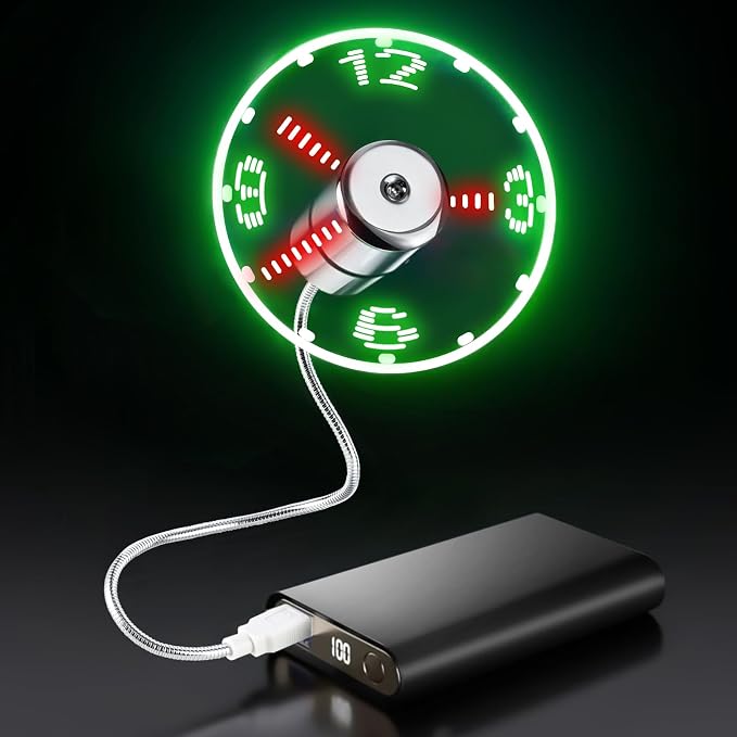 LED USB Clock Fan with Real Time Display Function,Stocking Stuffers for Men Christmas Gadgets,Father's Day Gifts,1 Year