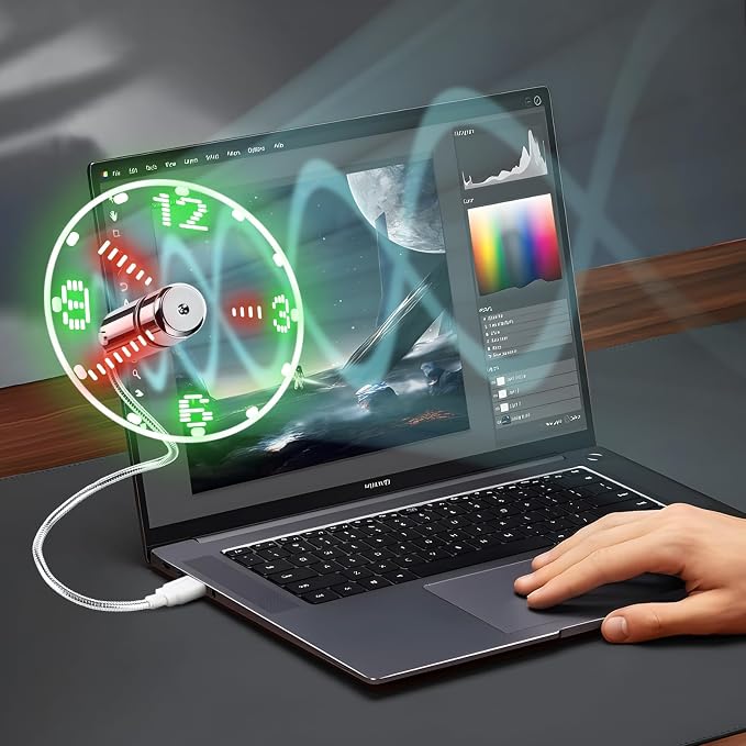 LED USB Clock Fan with Real Time Display Function,Stocking Stuffers for Men Christmas Gadgets,Father's Day Gifts,1 Year