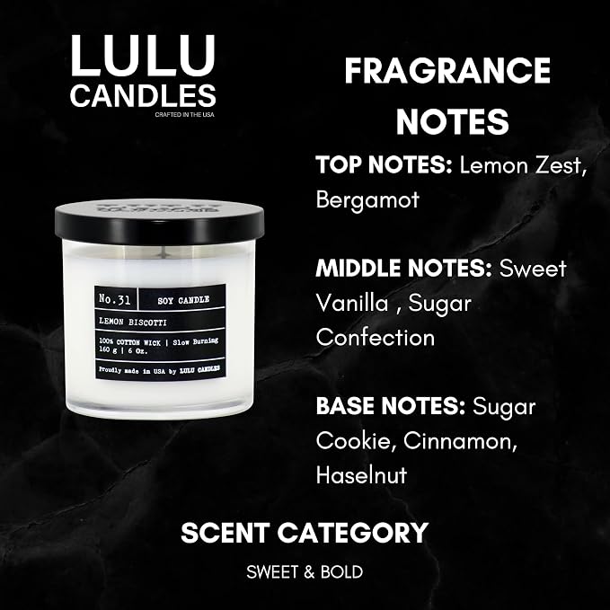 | Lemon Biscotti | Luxury Scented Soy Jar Candle | Hand Poured in The USA | Highly Scented & Long Lasting (6, alternate