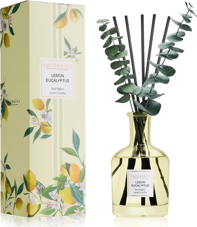 Lemon Eucalyptus Reed Diffuser – 6.76 oz Essential Oil with Sticks & Dried Eucalyptus Branches, product image