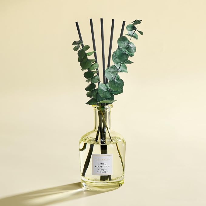 Lemon Eucalyptus Reed Diffuser – 6.76 oz Essential Oil with Sticks & Dried Eucalyptus Branches, alternate product view 2