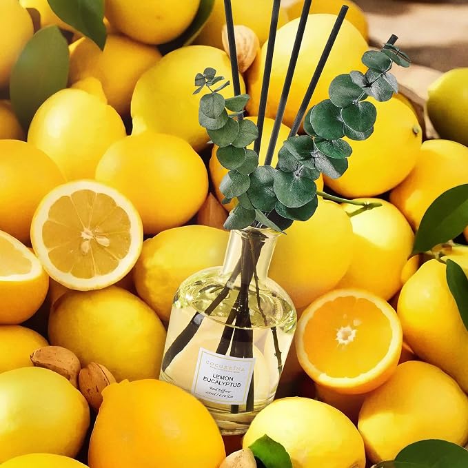 Lemon Eucalyptus Reed Diffuser – 6.76 oz Essential Oil with Sticks & Dried Eucalyptus Branches, alternate product view 3