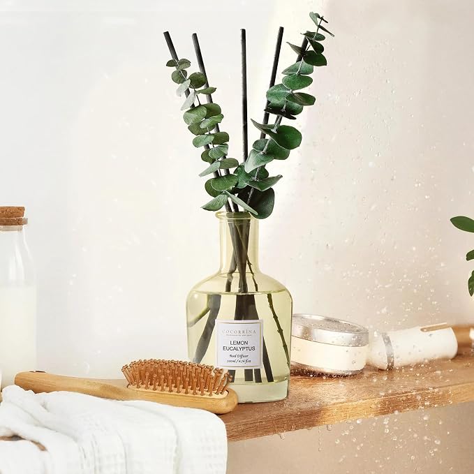 Lemon Eucalyptus Reed Diffuser – 6.76 oz Essential Oil with Sticks & Dried Eucalyptus Branches, alternate product view 5