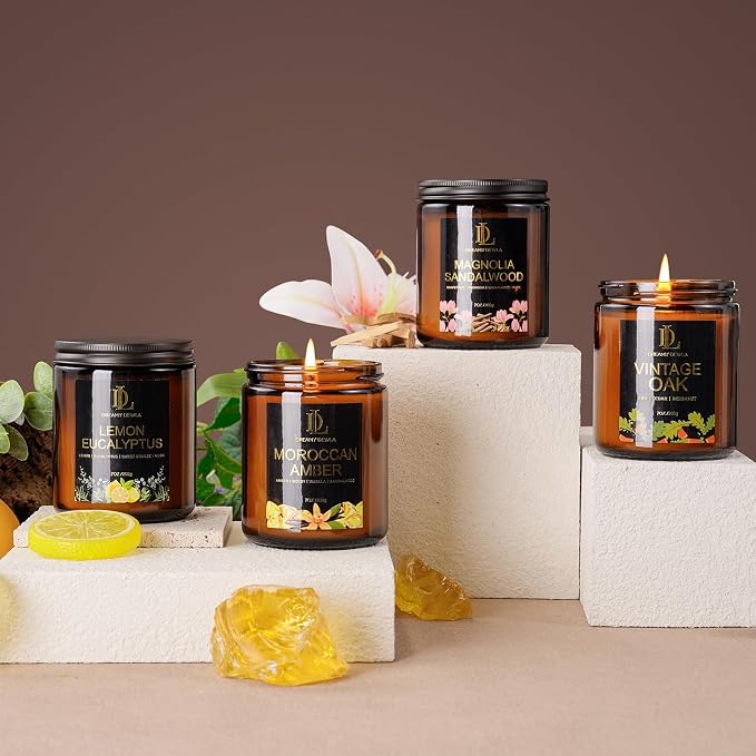 Lemon Eucalyptus Scented Candle, Soy Candles for Home Scented, Amber Jar Candles Gifts for Men Women, 7oz 7oz Glass