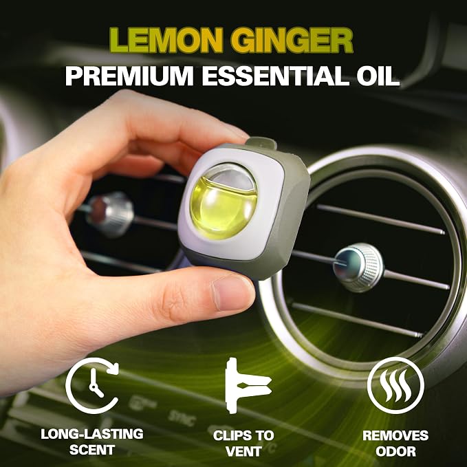 Lemon Ginger Scent Car Air Freshener Clip, 6 Vent Clips, 4ml Each, Long Lasting Air Freshener, alternate product view 2