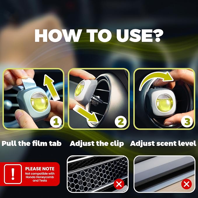 Lemon Ginger Scent Car Air Freshener Clip, 6 Vent Clips, 4ml Each, Long Lasting Air Freshener, alternate product view 3