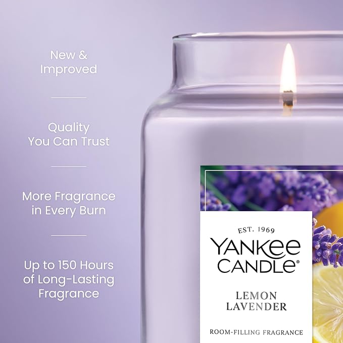 Lemon Lavender, Scented Candle, 22oz Large Jar with up to 150 Hour Burn Time, Giftable, Birthdays, alternate product view 3