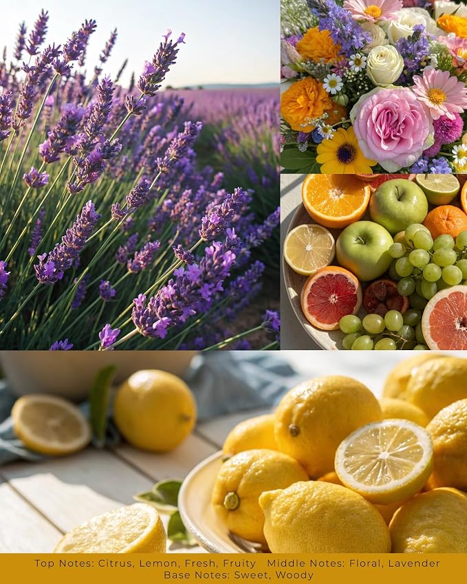 Lemon Lavender Scented Candles - 100% Natural Soy Wax - Large 3 Wick Jar Candle - Up to 50 Hours Burning Time, alternate