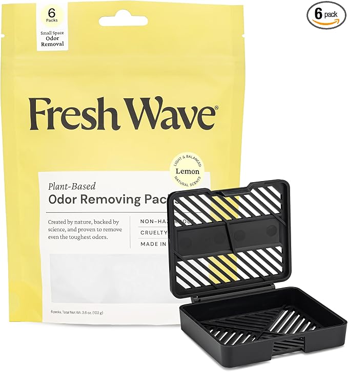Lemon Odor Eliminating & Deodorizing Packs | Bag of 6 & Fresh Pod Case | Safer Odor Relief for Small Spaces | Natural