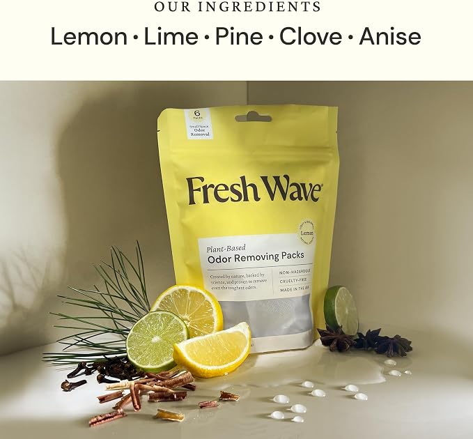 Lemon Odor Eliminating & Deodorizing Packs | Bag of 6 & Fresh Pod Case | Safer Odor Relief for Small Spaces | Natural