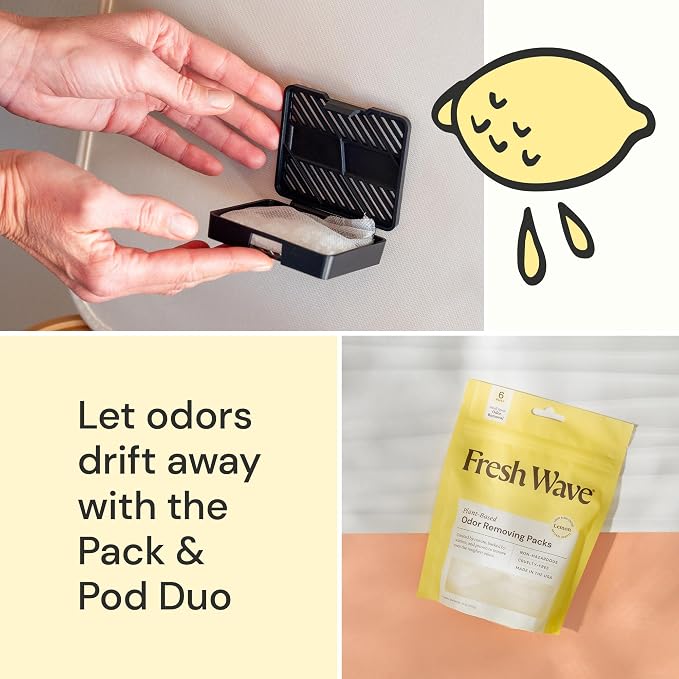 Lemon Odor Eliminating & Deodorizing Packs | Bag of 6 & Fresh Pod Case | Safer Odor Relief for Small Spaces | Natural