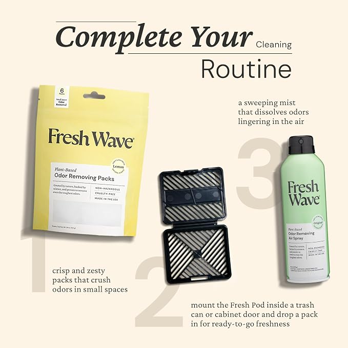 Lemon Odor Eliminating & Deodorizing Packs | Bag of 6 & Fresh Pod Case | Safer Odor Relief for Small Spaces | Natural