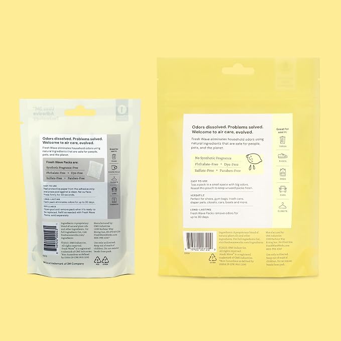 Lemon Odor Eliminating & Deodorizing Packs | Bag of 6 & Fresh Pod Case | Safer Odor Relief for Small Spaces | Natural