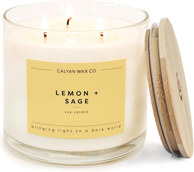 . Lemon & Sage 3 Wick Scented Candle - 43 Hour Burn - Luxury 3 Wick Soy Candles, product image