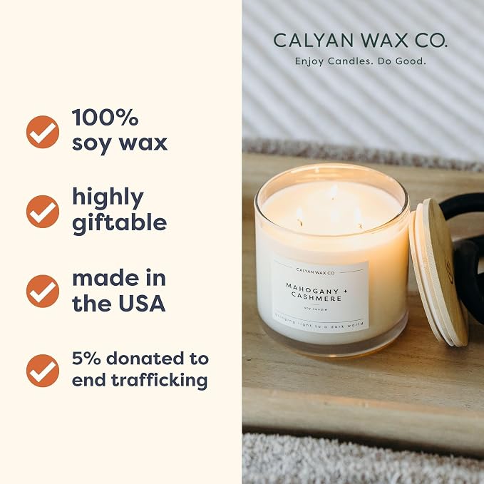 . Lemon & Sage 3 Wick Scented Candle - 43 Hour Burn - Luxury 3 Wick Soy Candles, alternate product view 3