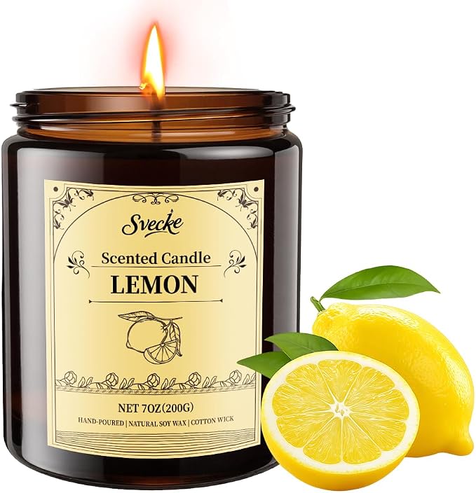 Lemon Scented Candles, 7oz Soy Wax Candle, Long Lasting Aromatherapy Jar Candle for Home, Scented Long Burning Candle Gift
