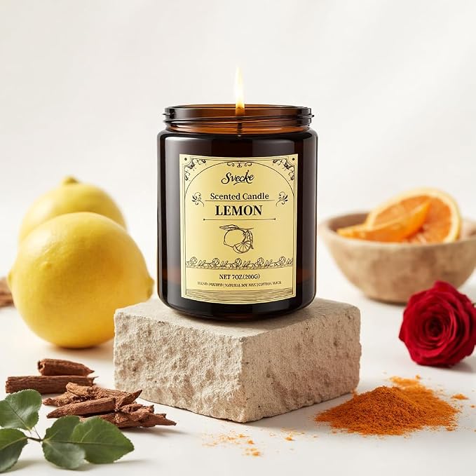 Lemon Scented Candles, 7oz Soy Wax Candle, Long Lasting Aromatherapy Jar Candle for Home, Scented Long Burning Candle Gift