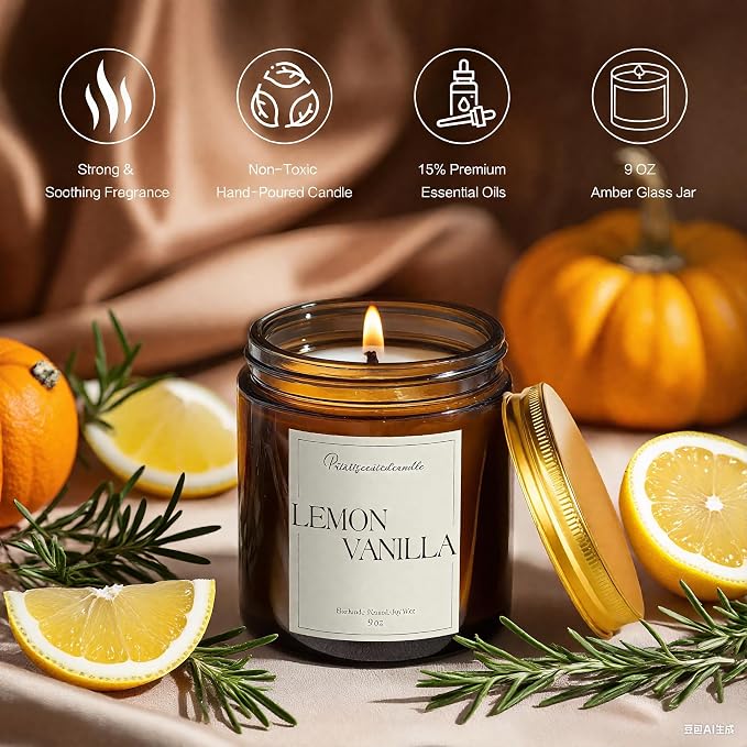 Lemon Vanilla Scented Candle for Home, Natural Soy Wax Aromatherapy made from natural materials Candle Gifts for Women &