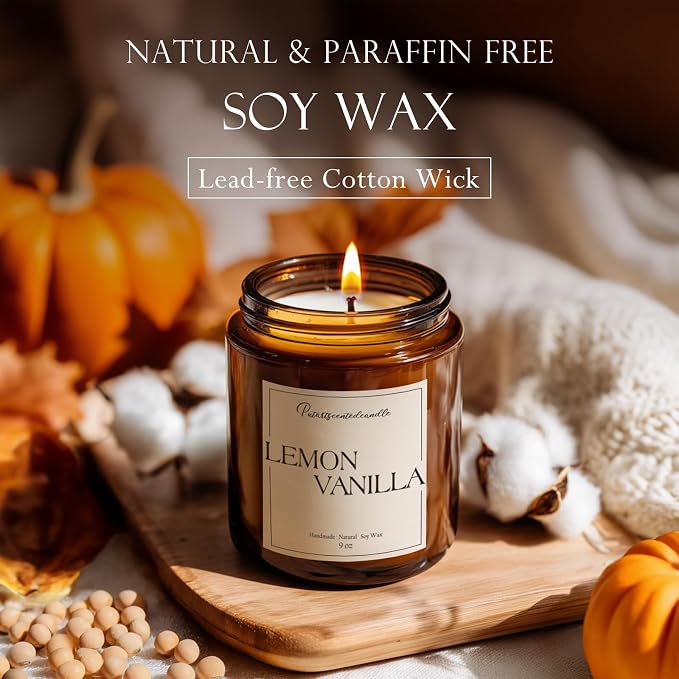 Lemon Vanilla Scented Candle for Home, Natural Soy Wax Aromatherapy made from natural materials Candle Gifts for Women &