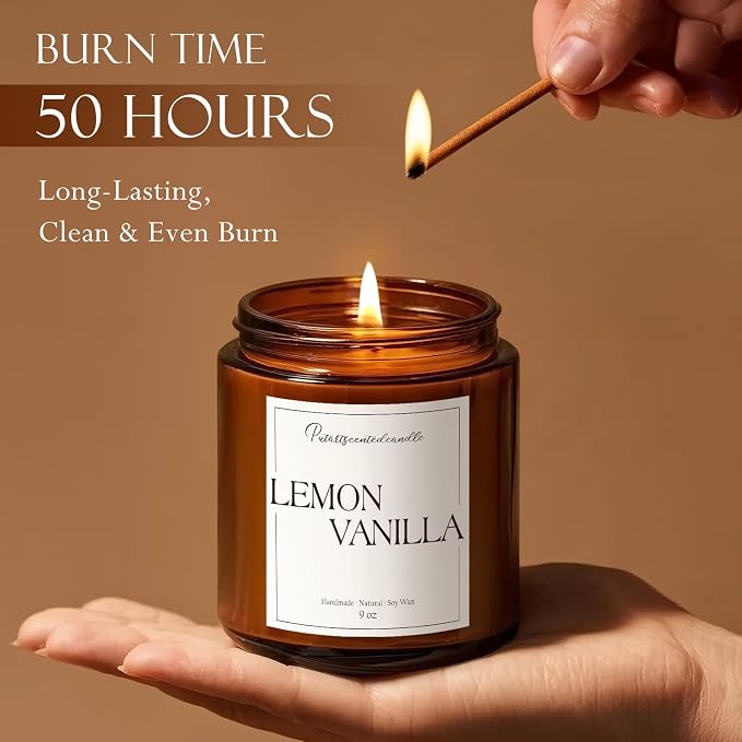 Lemon Vanilla Scented Candle for Home, Natural Soy Wax Aromatherapy made from natural materials Candle Gifts for Women &