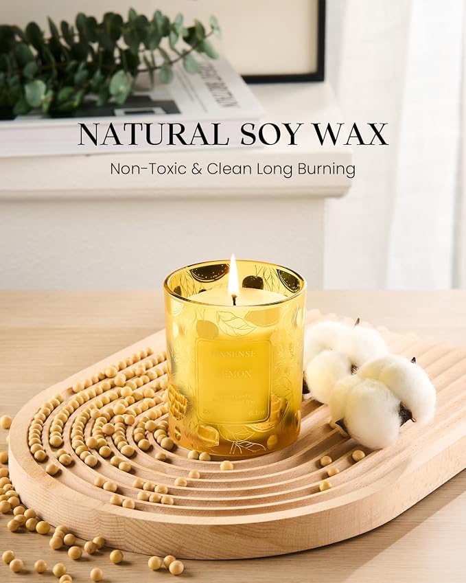 Lemon Vegan Soy Candles, made from natural materials 8.1oz 42-Hour Long Burning, alternate product view 3