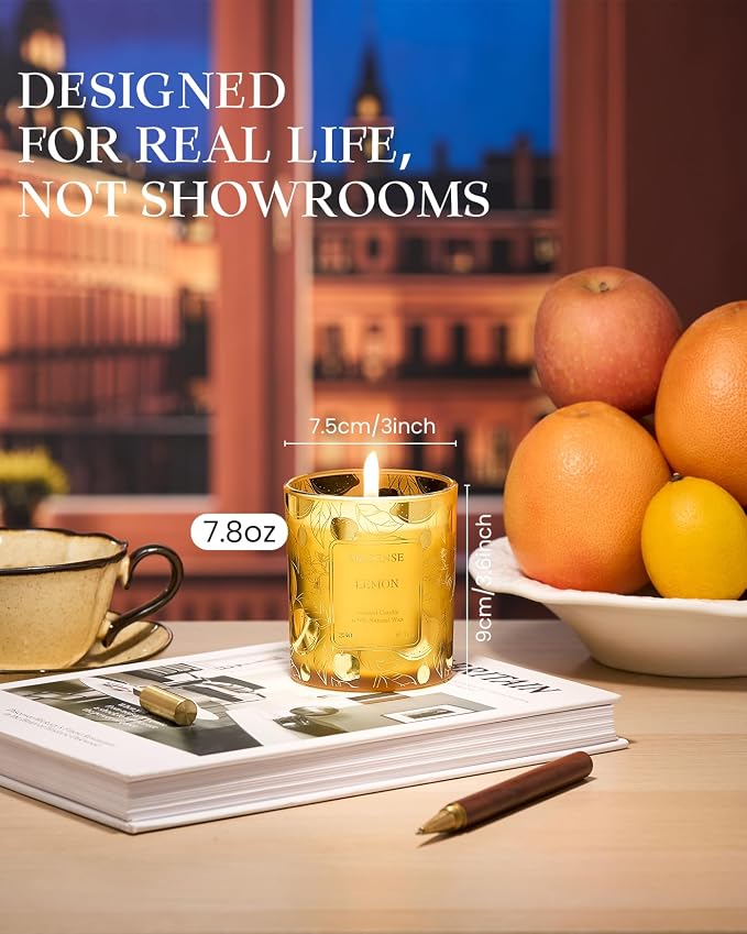 Lemon Vegan Soy Candles, made from natural materials 8.1oz 42-Hour Long Burning, alternate product view 4