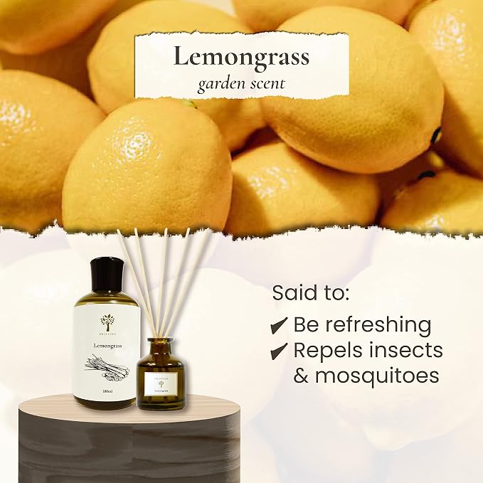 Lemongrass Reed Diffusers for Home & Bathroom | Fresh Lemongrass & Citronella Room Fragrance, alternate product view 3