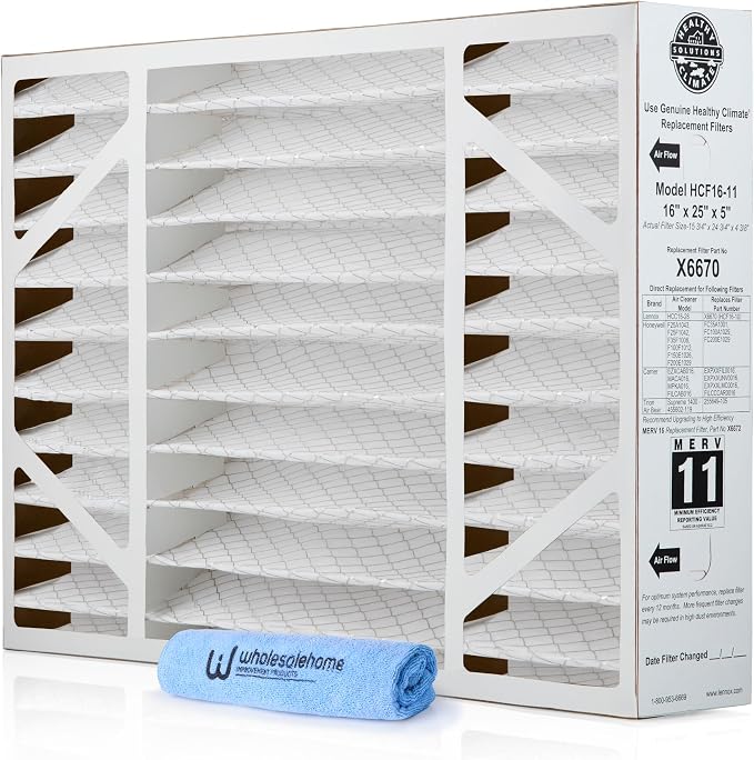Lennox X6670 16x25x5 Air Filter MERV 11 HVAC AC Furnace Filters, Lennox Filter for Home with Cleaning Cloth, product image
