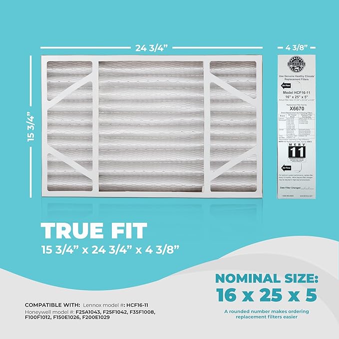 Lennox X6670 16x25x5 Air Filter MERV 11 HVAC AC Furnace Filters, Lennox Filter for Home with Cleaning Cloth, alternate
